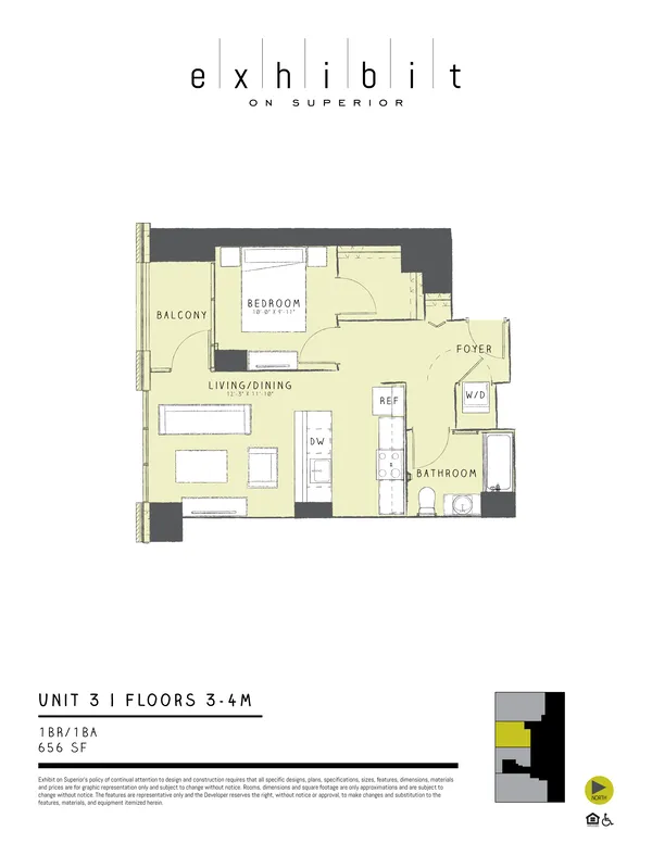 1 Bed / 1 Bath floor plan, Unit 3
