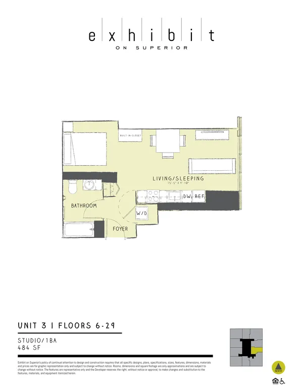 Studio floor plan, Unit 3