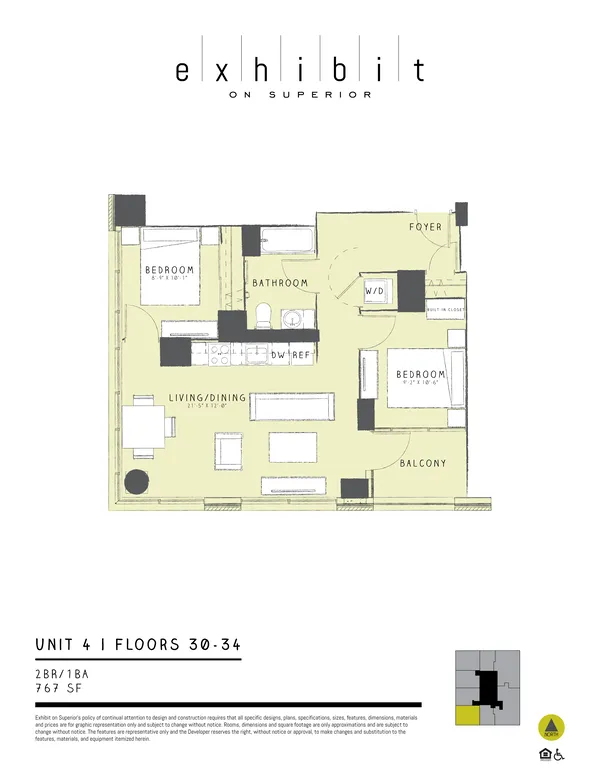 2 Bed / 1 Bath floor plan, Unit 4