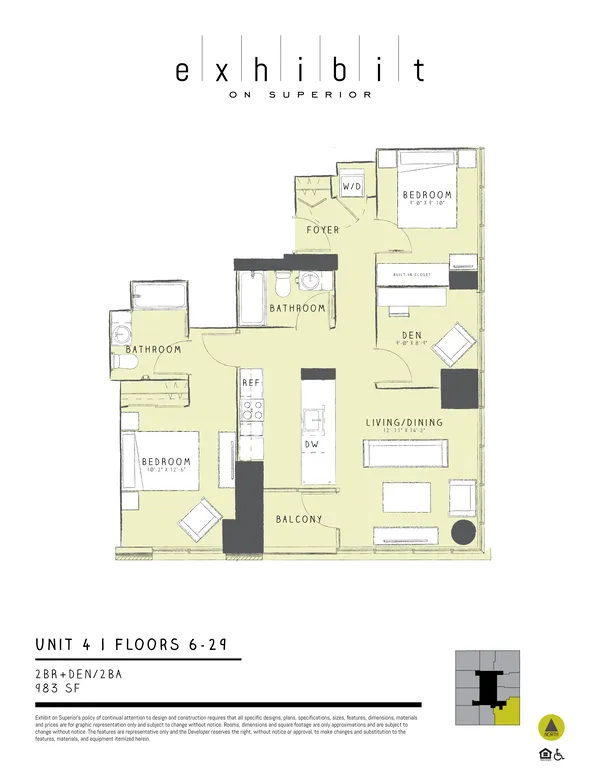2 Bed + Den / 2 Bath floor plan, Unit 4