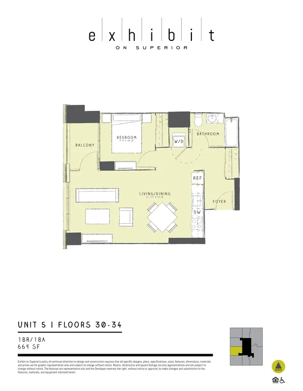 1 Bed / 1 Bath floor plan, Unit 5