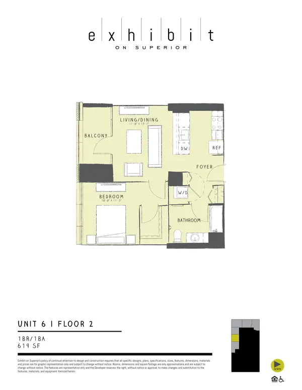 1 Bed / 1 Bath floor plan, Unit 6