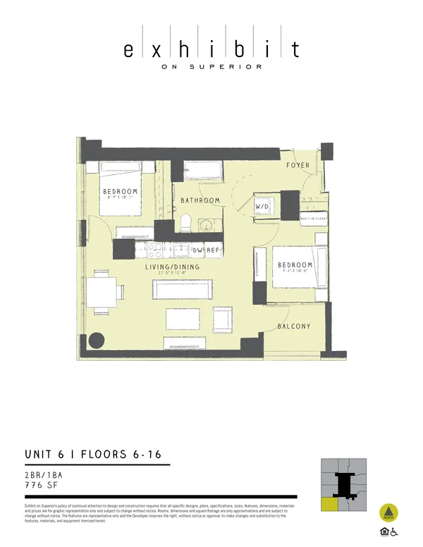 2 Bed / 1 Bath floor plan, Unit 6