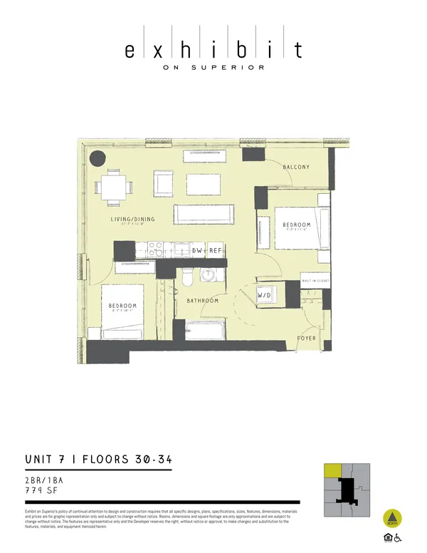 2 Bed / 1 Bath floor plan, Unit 7