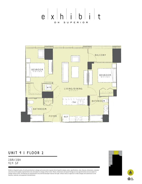2 Bed / 2 Bath floor plan, Unit 9