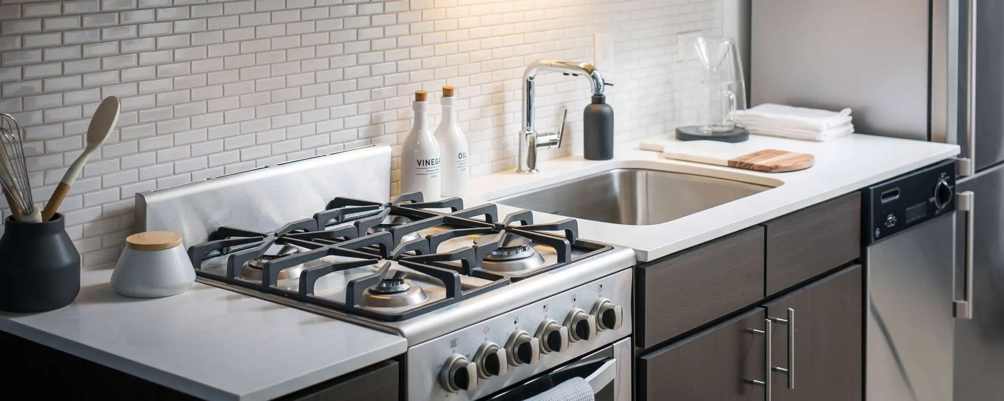 Kitchen with stainless-steel appliances