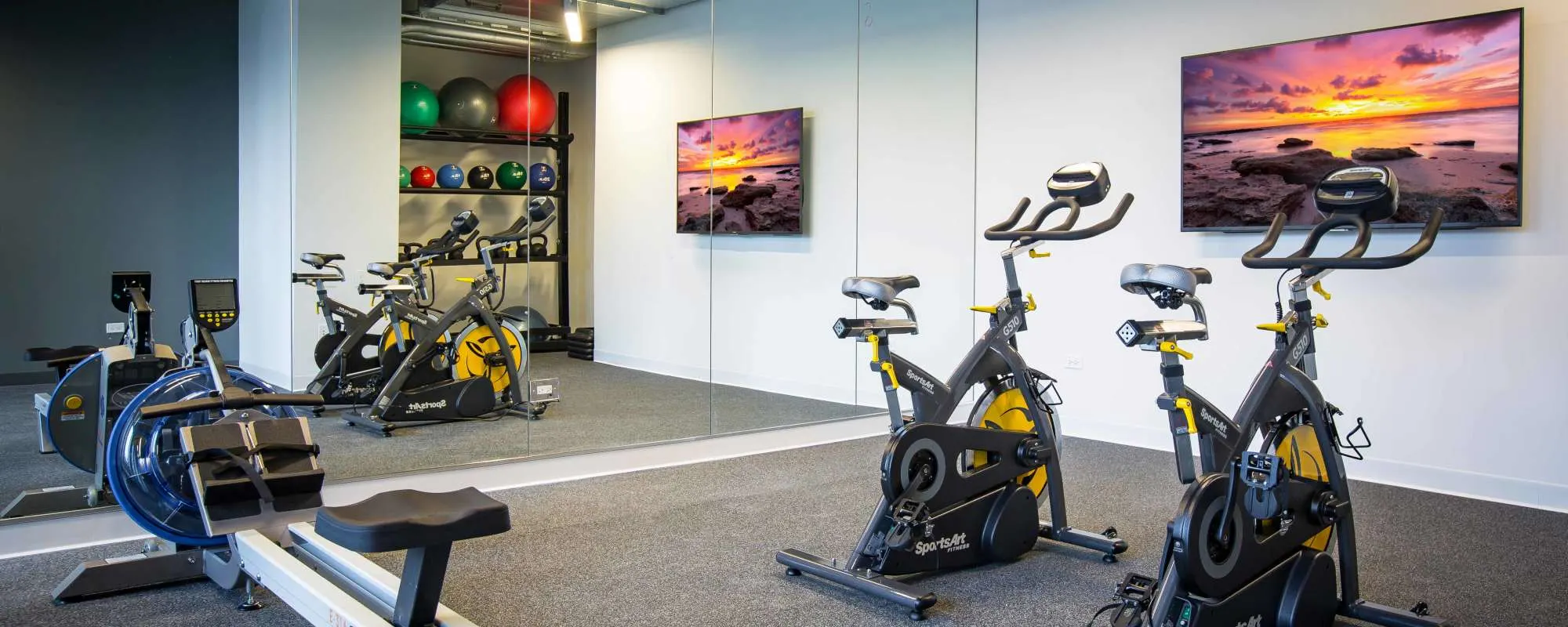 Stationary bikes at Exhibit On Superior in Chicago, Illinois